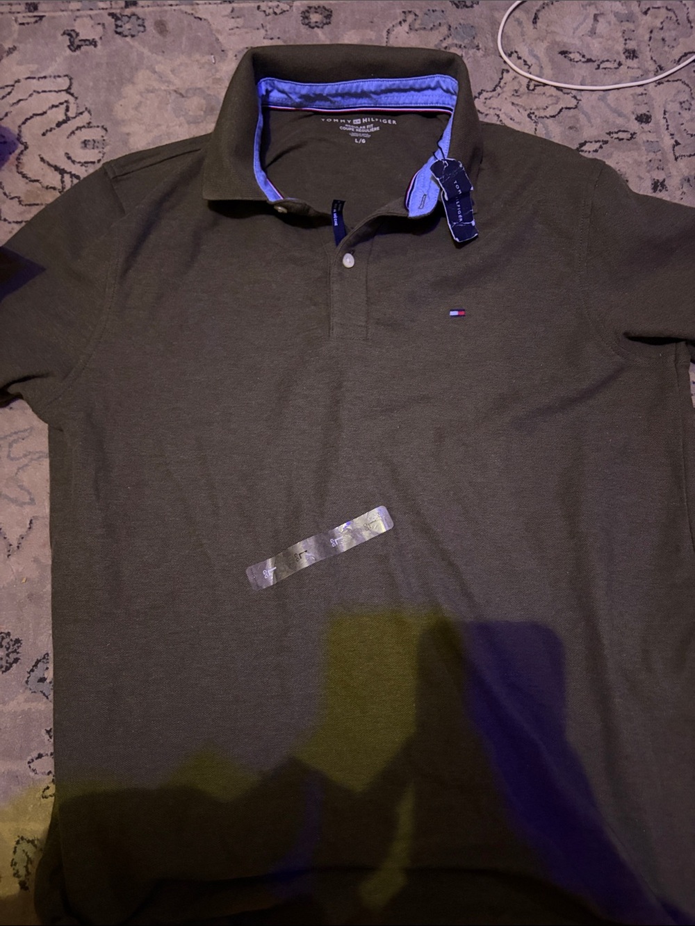Tommy Hilfiger Men's Olive Green Polo with Contrast Blue Trim